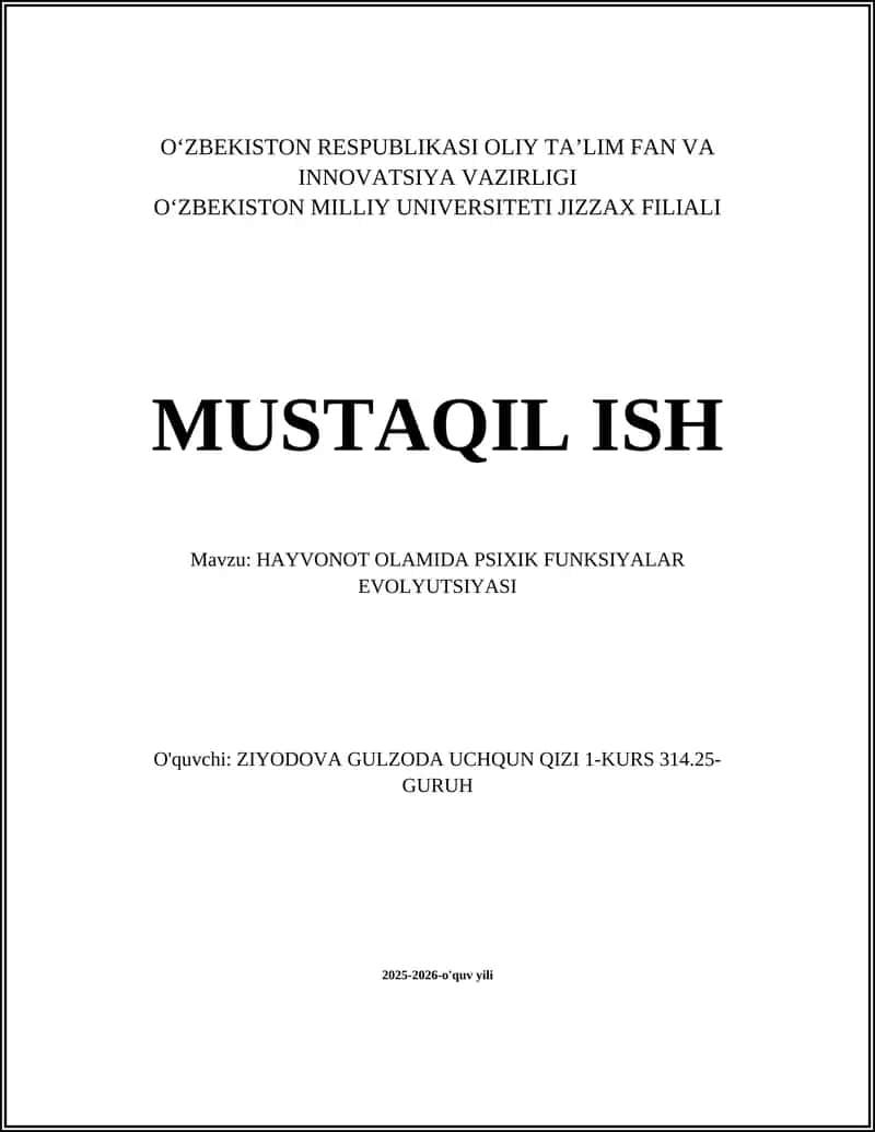 HAYVONOT OLAMIDA PSIXIK FUNKSIYALAR EVOLYUTSIYASI 1