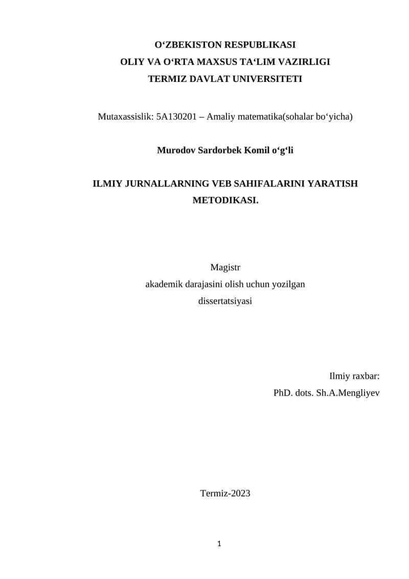 Ilmiy Jurnallarning Veb Sahifalarini Yaratish Metodikasi 1