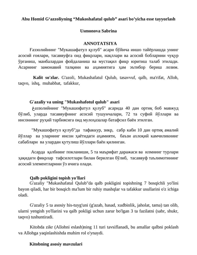 "Mukashafatul qulub" asari 1