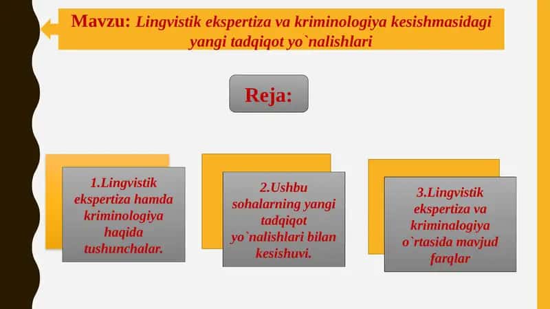 Lingvistik ekspertiza va kriminologiya kesishmasidagi yangi tadqiqot yo`nalishlari 1