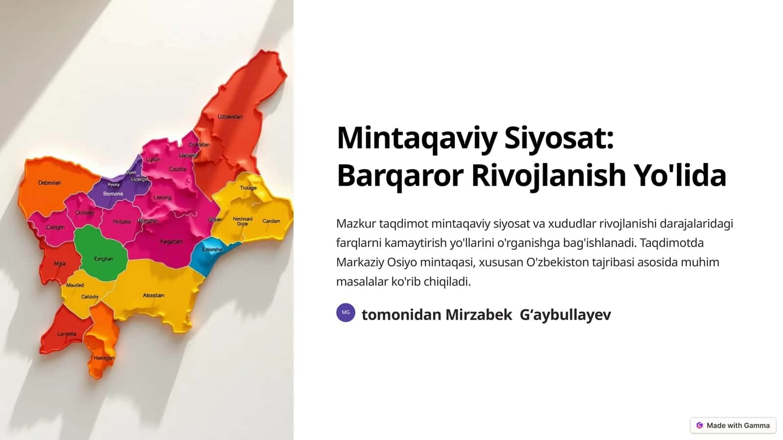 Mintaqaviy Siyosat: Barqaror Rivojlanish Yo'lida 1