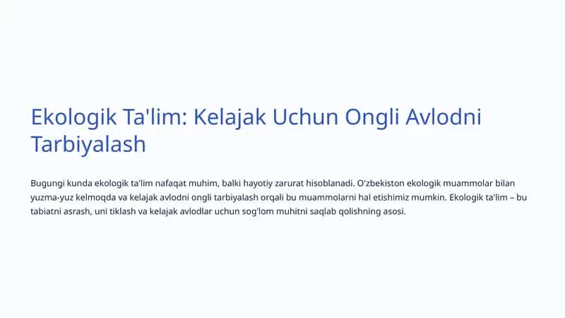 Ekologik Ta'lim: Kelajak Uchun Ongli Avlodni Tarbiyalash 1