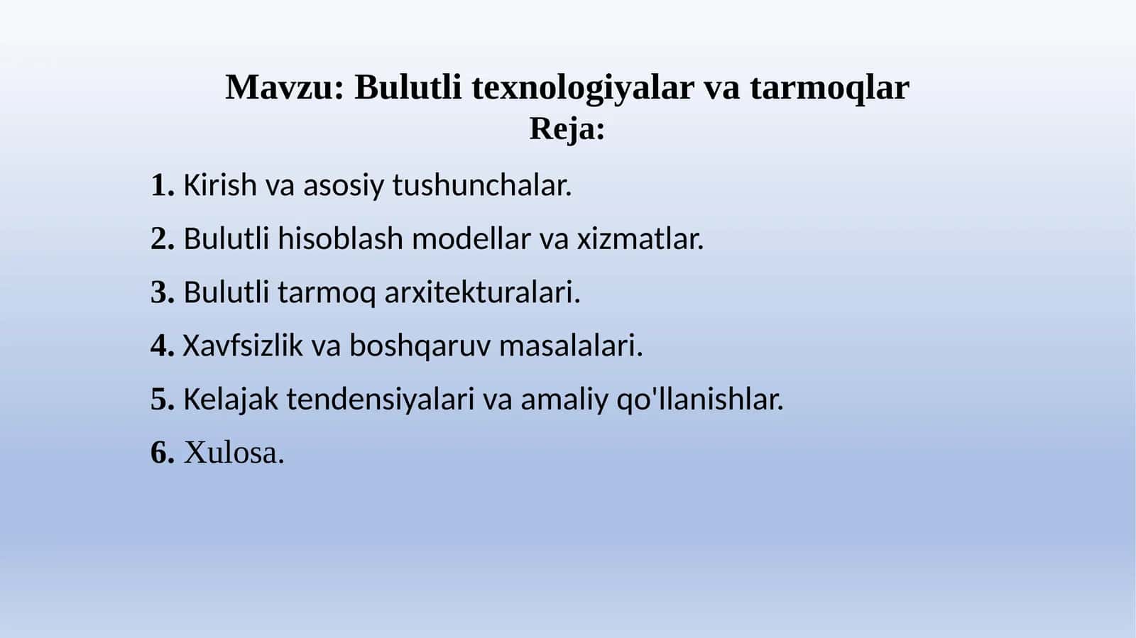 Bulutli texnologiyalar va tarmoqlar 1