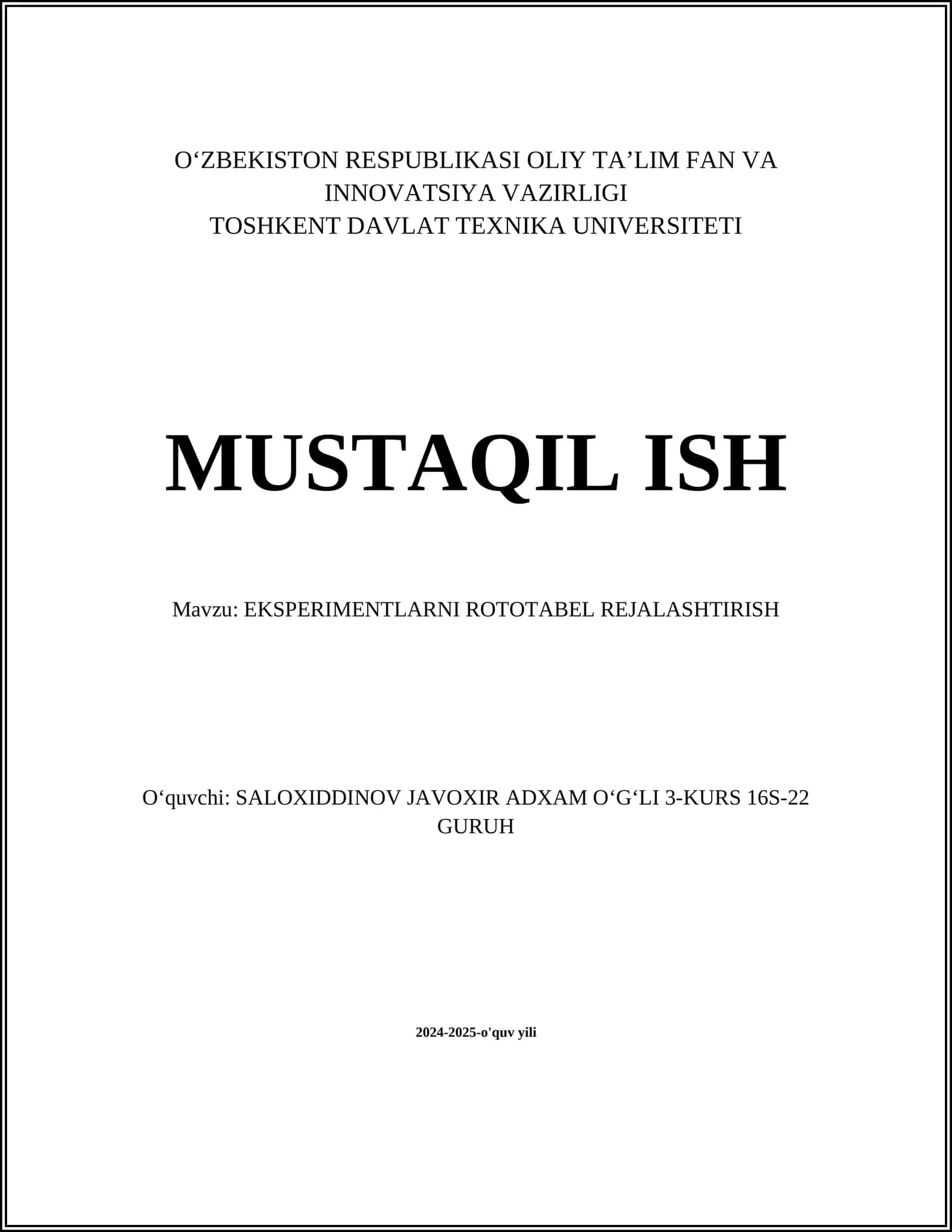 EKSPERIMENTLARNI ROTOTABEL REJALASHTIRISH 1