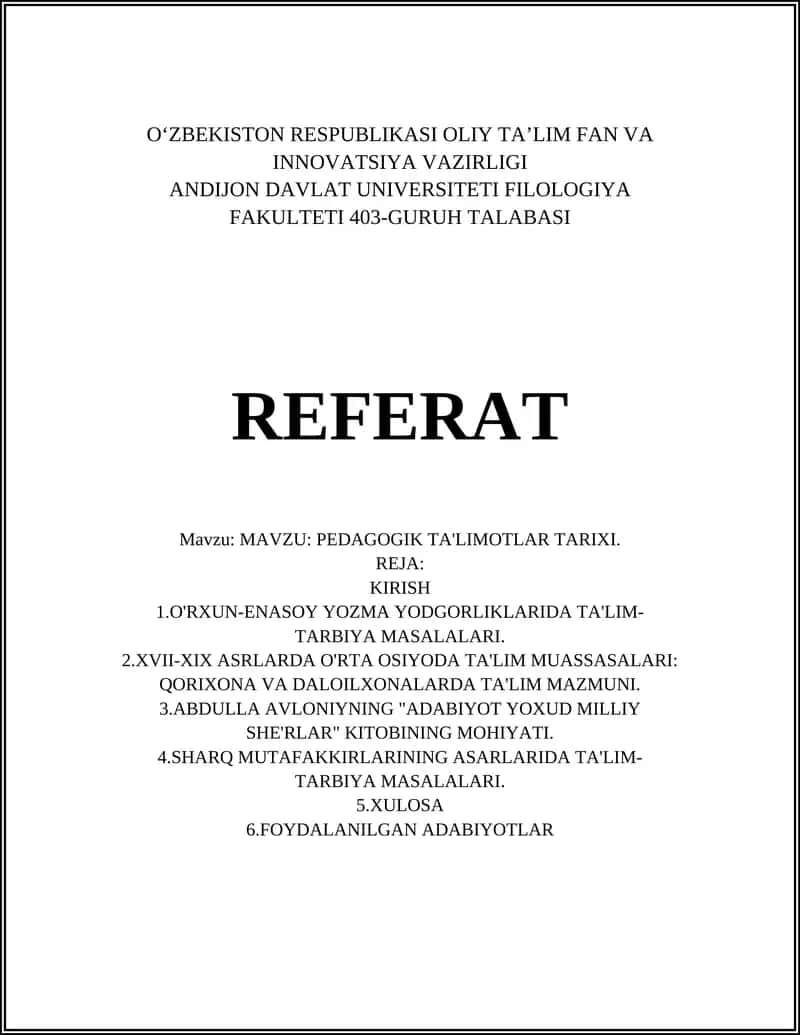 PEDAGOGIK TA'LIMOTLAR TARIXI 1