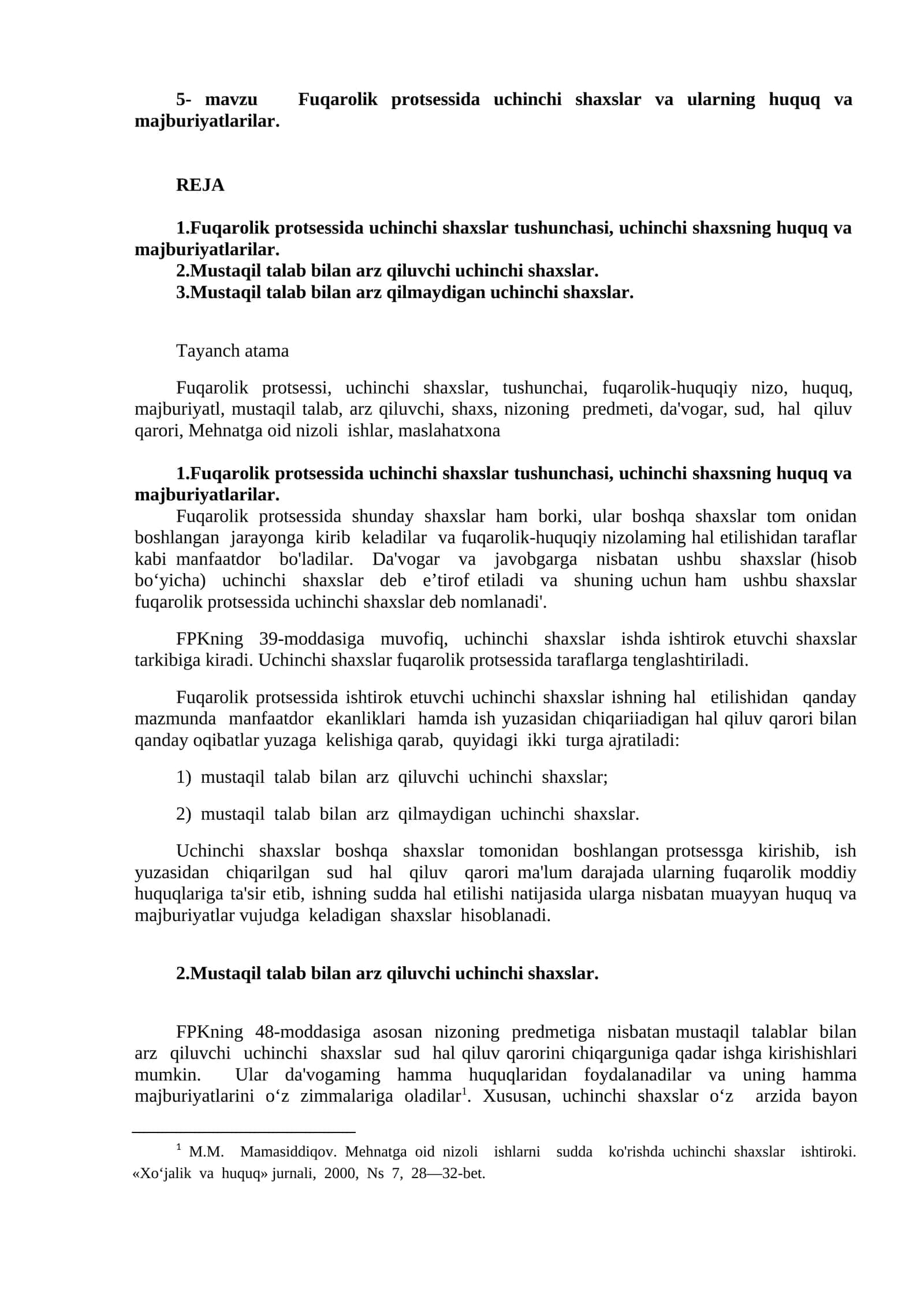 5- mavzu Fuqarolik protsessida uchinchi shaxslar va ularning huquq va majburiyatlilar 1