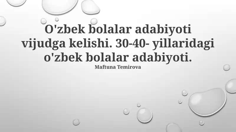 Oʻzbek Bolalar Adabiyotining Paydo Boʻlishi 1