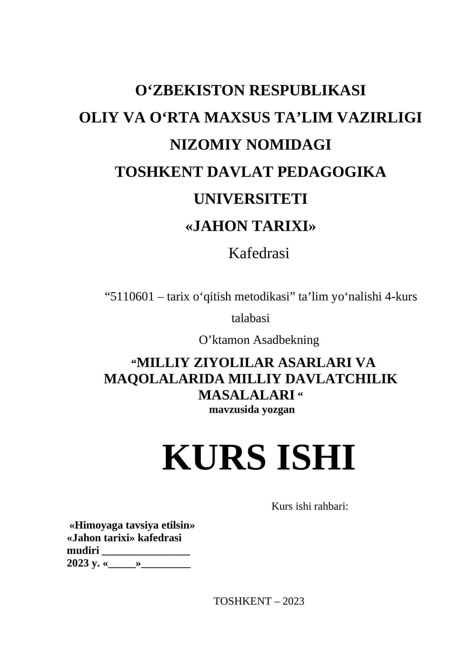 Milliy Ziyolilar Asarlari va Maqolalarida Milliy Davlatchilik Masalalari 1