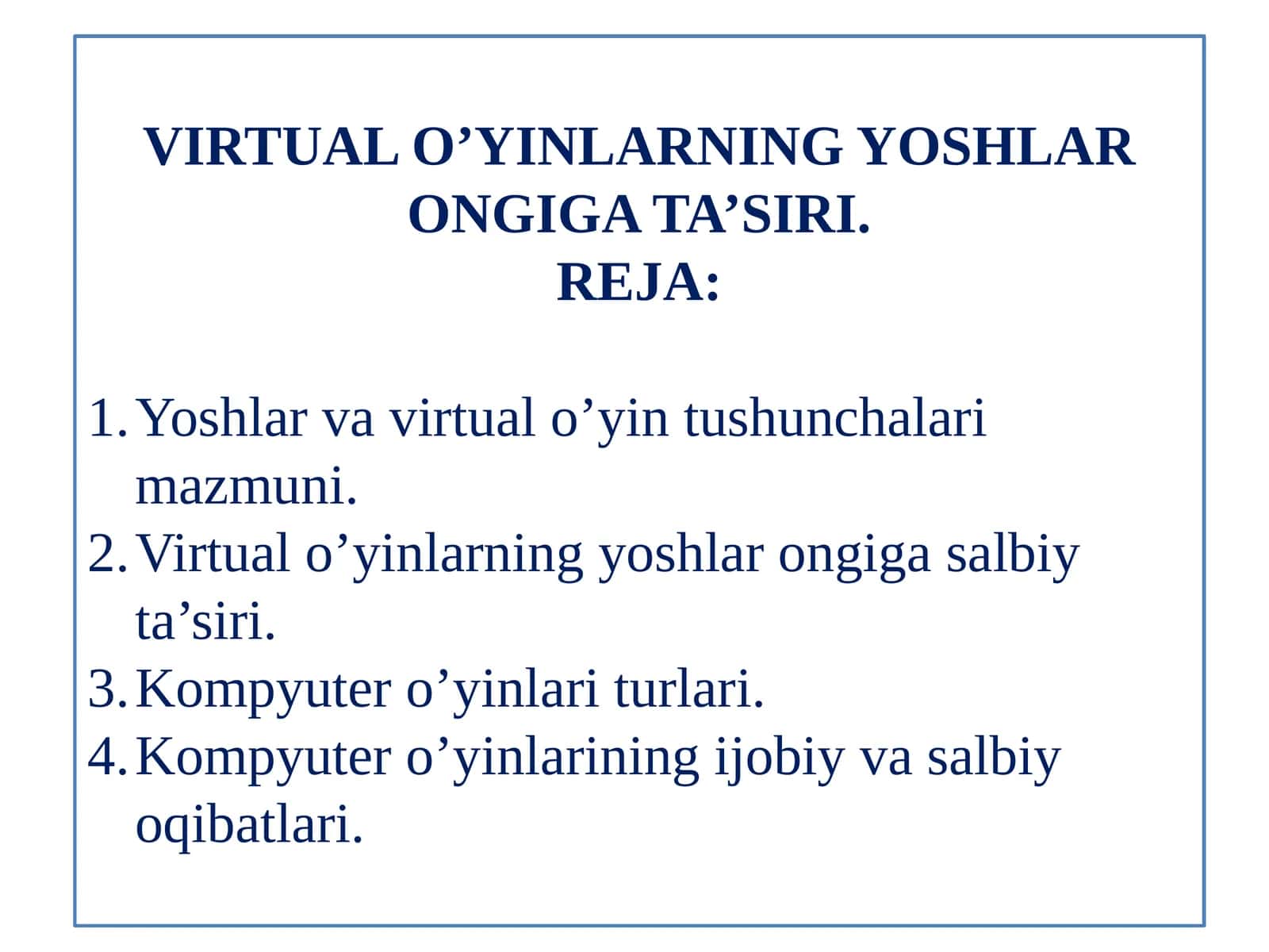 VIRTUAL O’YINLARNING YOSHLAR ONGIGA TA’SIRI. 1