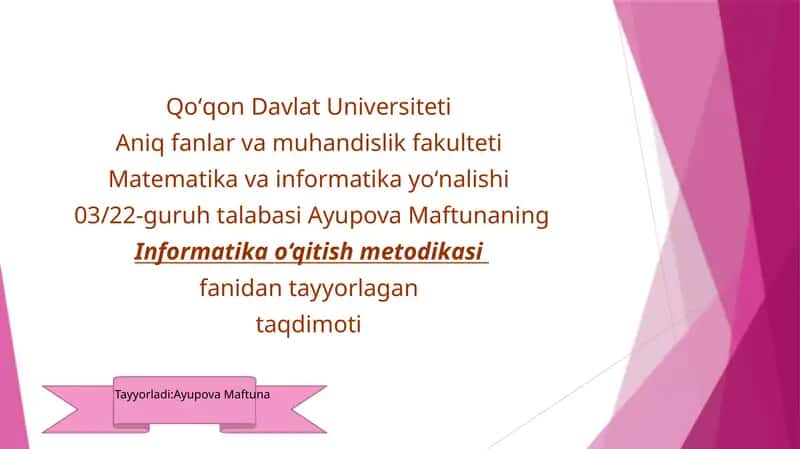 Informatika oʻqitish metodikasi 1