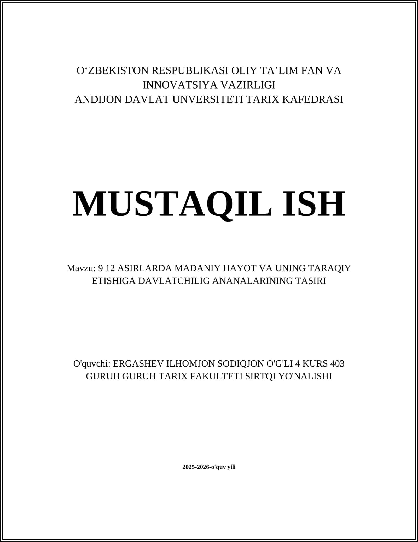 9 12 ASIRLARDA MADANIY HAYOT VA UNING TARAQIY ETISHIGA DAVLATCHILIG ANANALARINING TASIRI 1