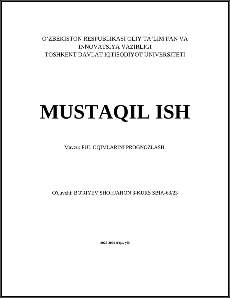 Pul Oqimlarini Prognozlash 1