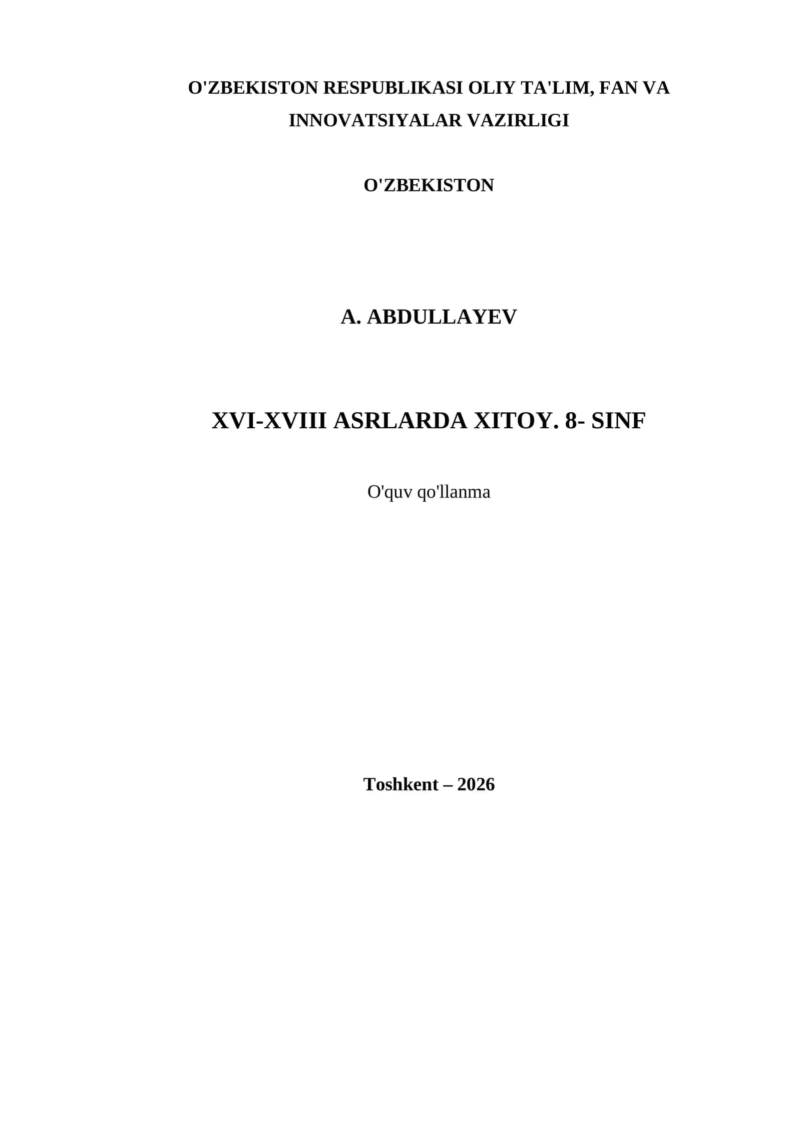 XVI-XVIII ASRLARDA XITOY. 8- SINF 1