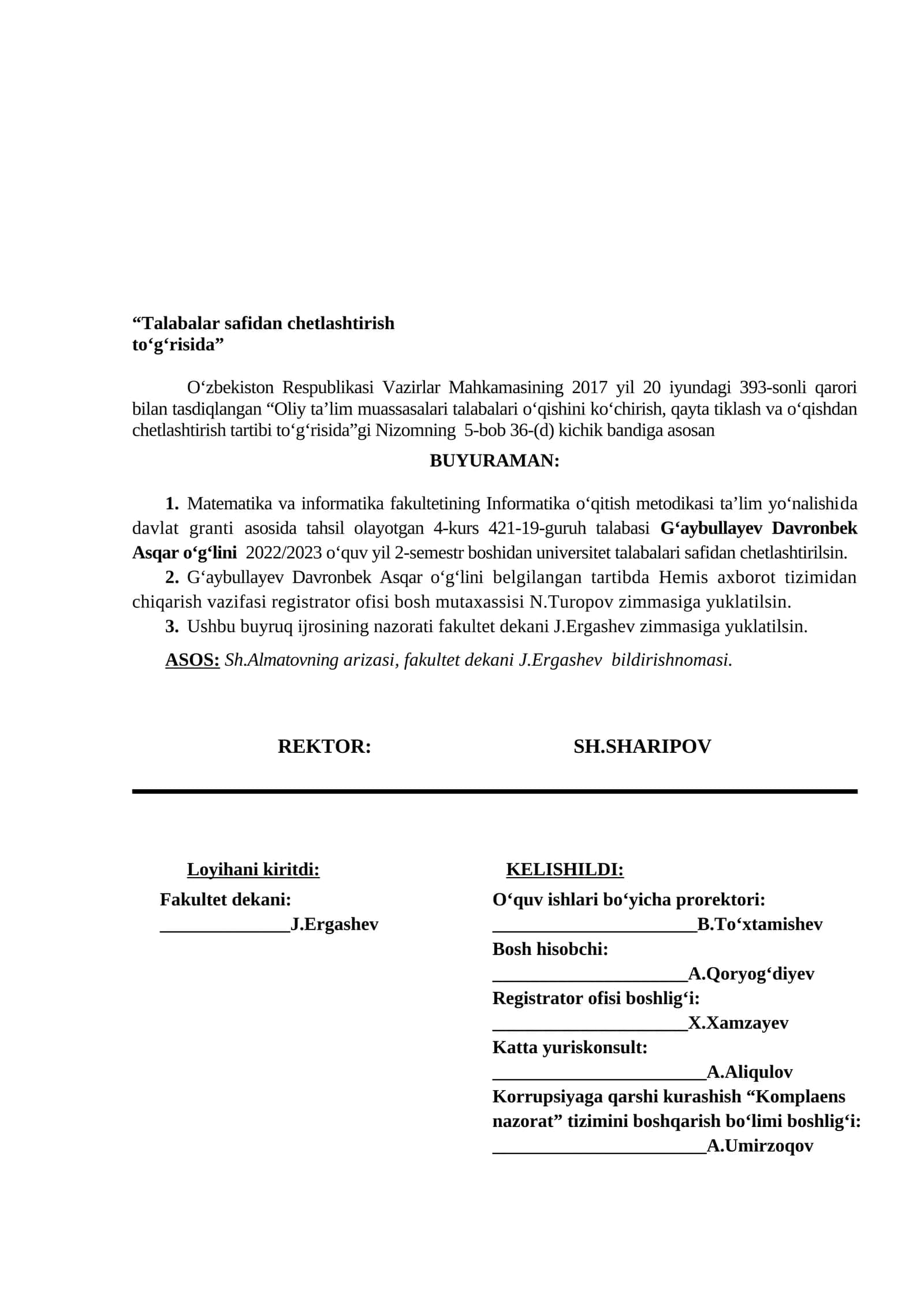 Talabalar safidan chetlashtirish to‘g‘risida 1