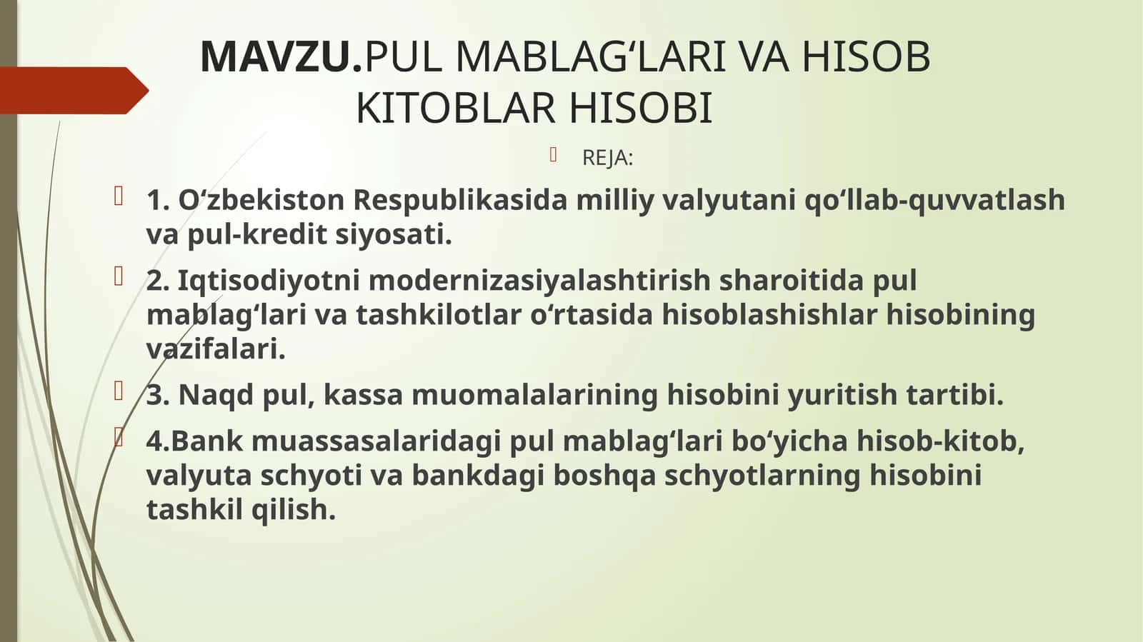 PUL MABLAG‘LARI VA HISOB KITOBLAR HISOBI 1
