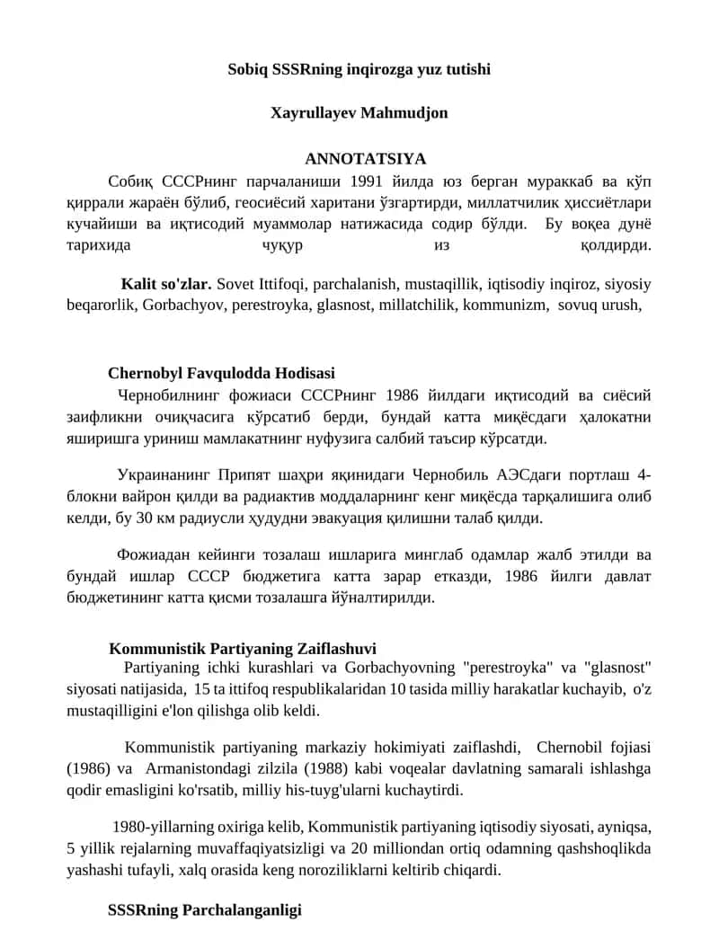 Chernobyl Favqulodda Hodisasi 1