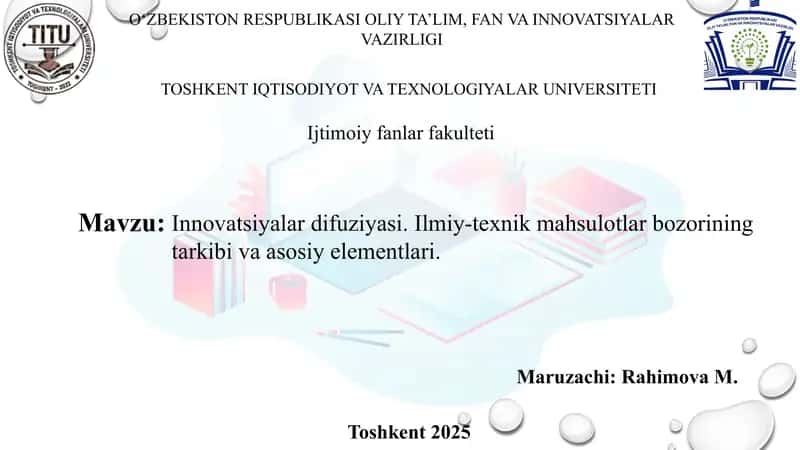 Texnologiyalar transferi bozorida innovatsiyalarni olib chiqish va amalga oshirish 1
