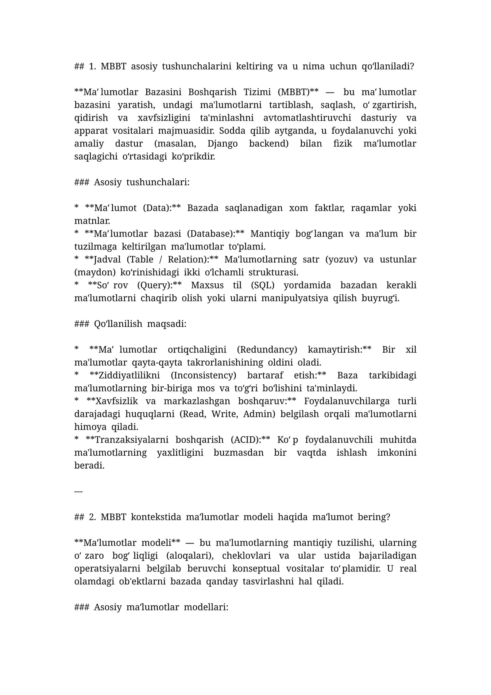 MBBT asosiy tushunchalarini keltiring va u nima uchun qo‘llaniladi? 1