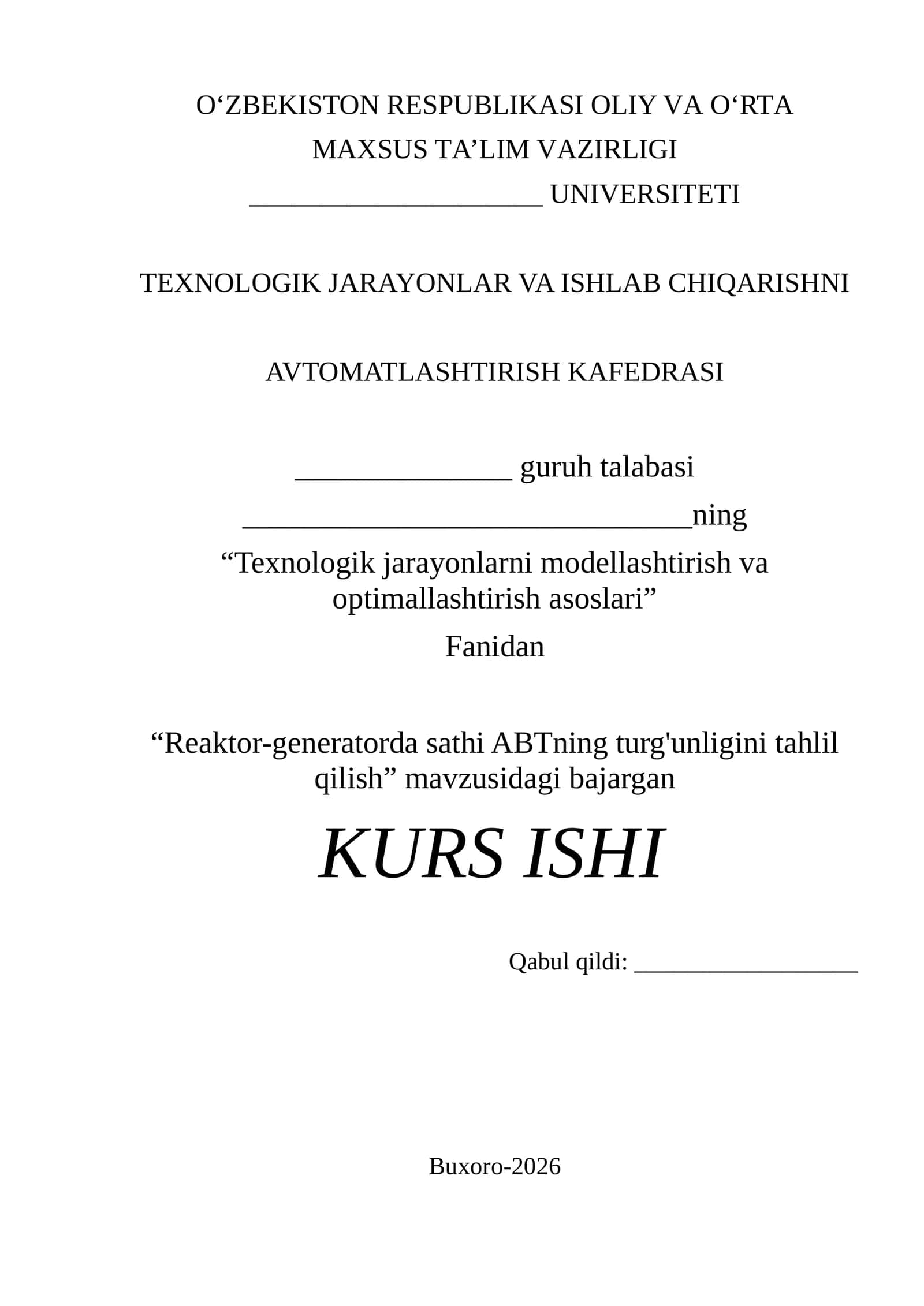 "Reaktor-generatorda sathi ABTning turg'unligini tahlil qilish" 1