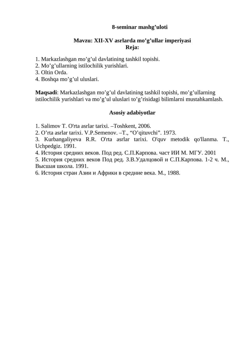 XII-XV asrlarda mo’g’ullar imperiyasi 1
