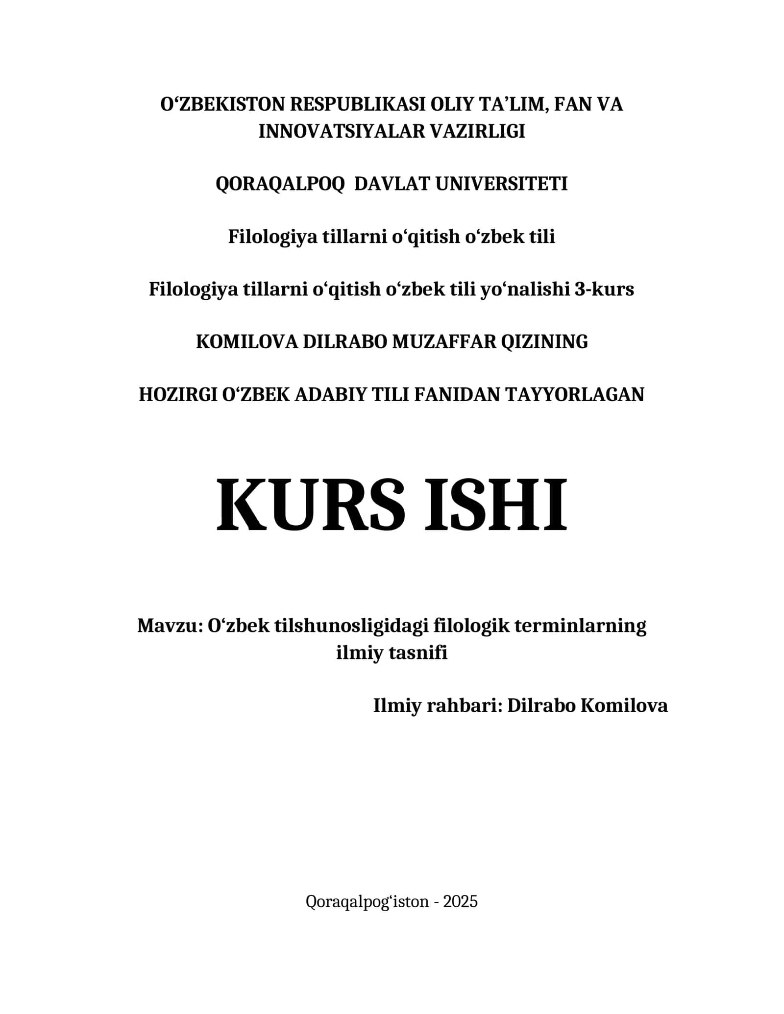 O‘zbek Tili Filologik Terminlarning Ilmiy Tasnifi 1