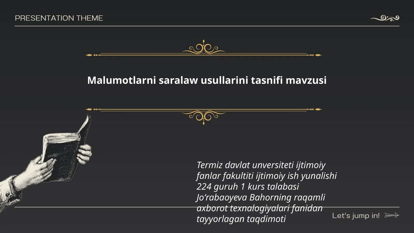 Malumotlarni saralaw usullarini tasnifi mavzusi 1