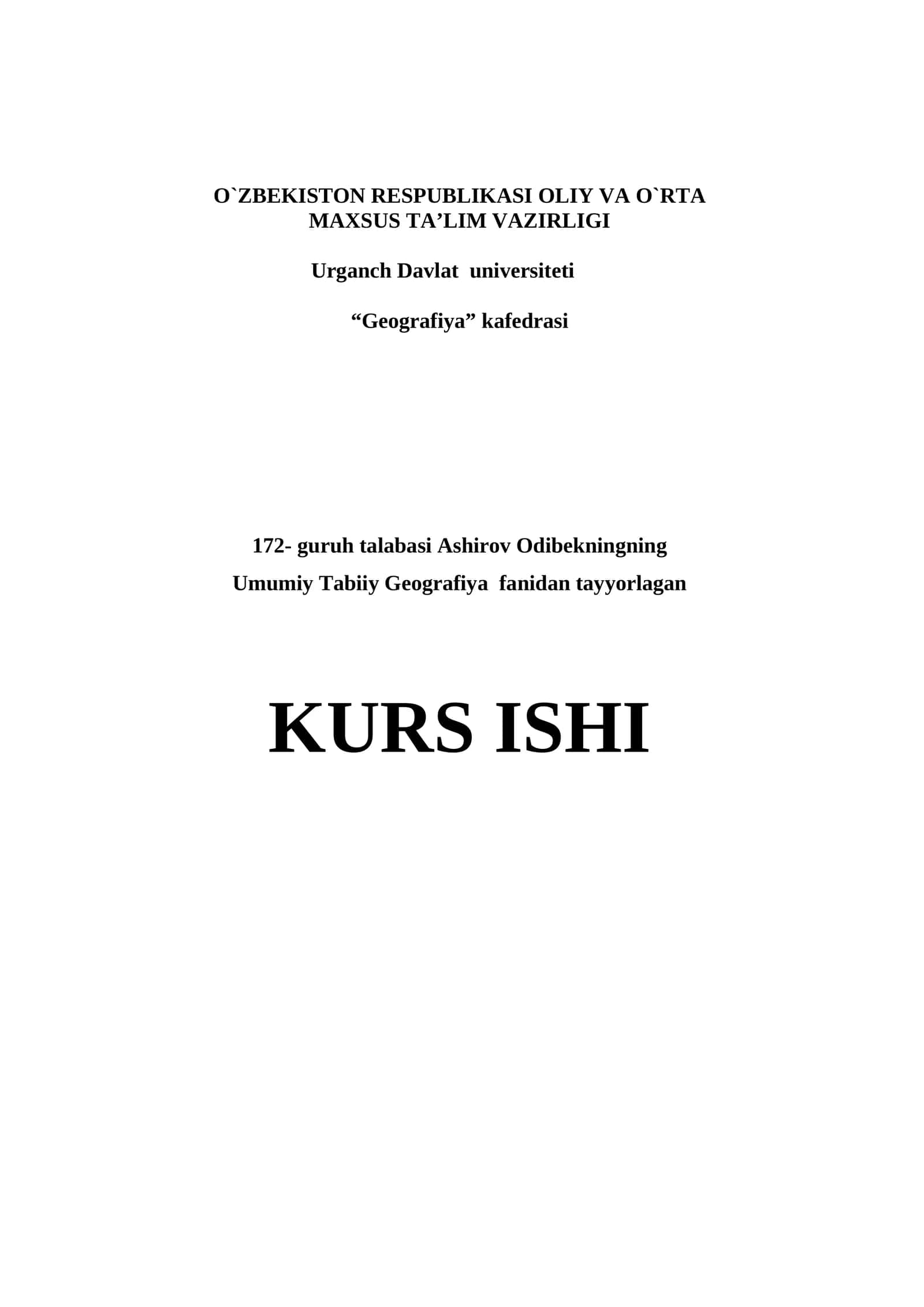 Umumiy Tabiiy Geografiya kurs ishi 1