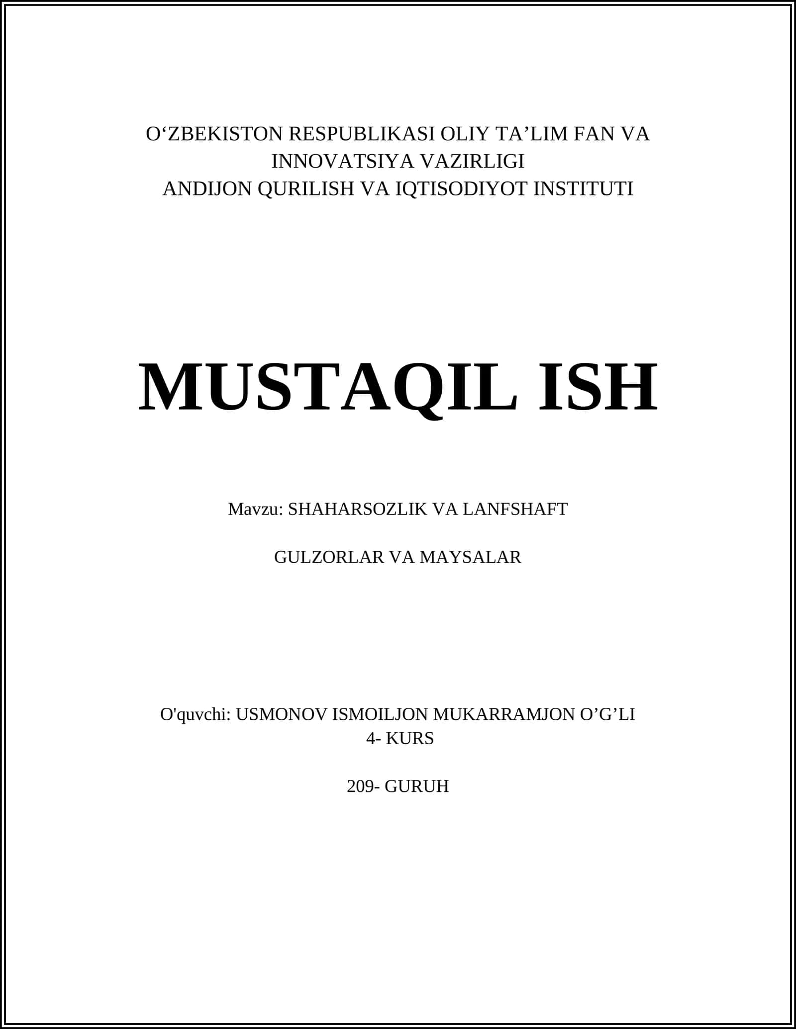 SHAHARSOZLIK VA LANFSHAFT GULZORLAR VA MAYSALAR 1