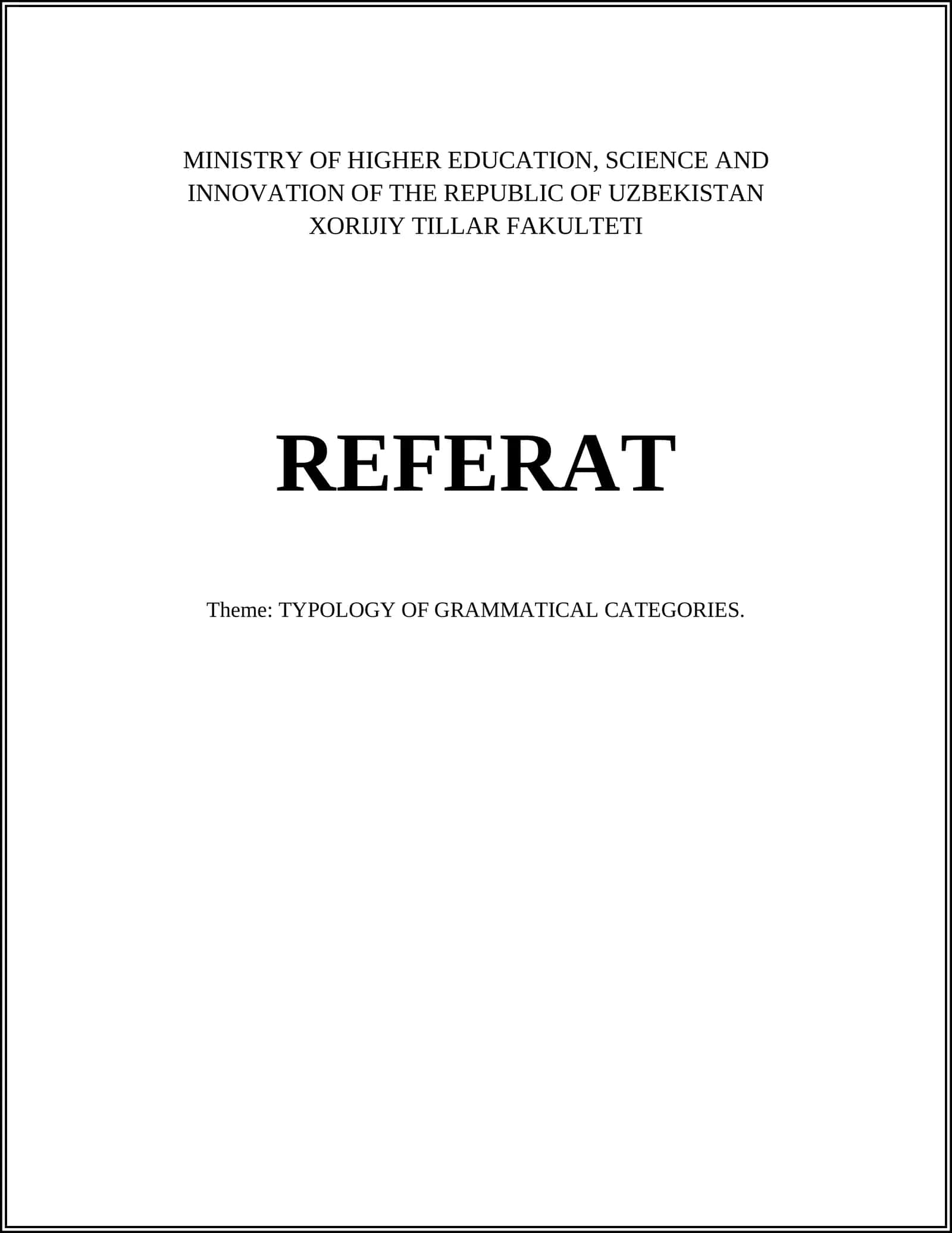 TYPOLOGY OF GRAMMATICAL CATEGORIES 1