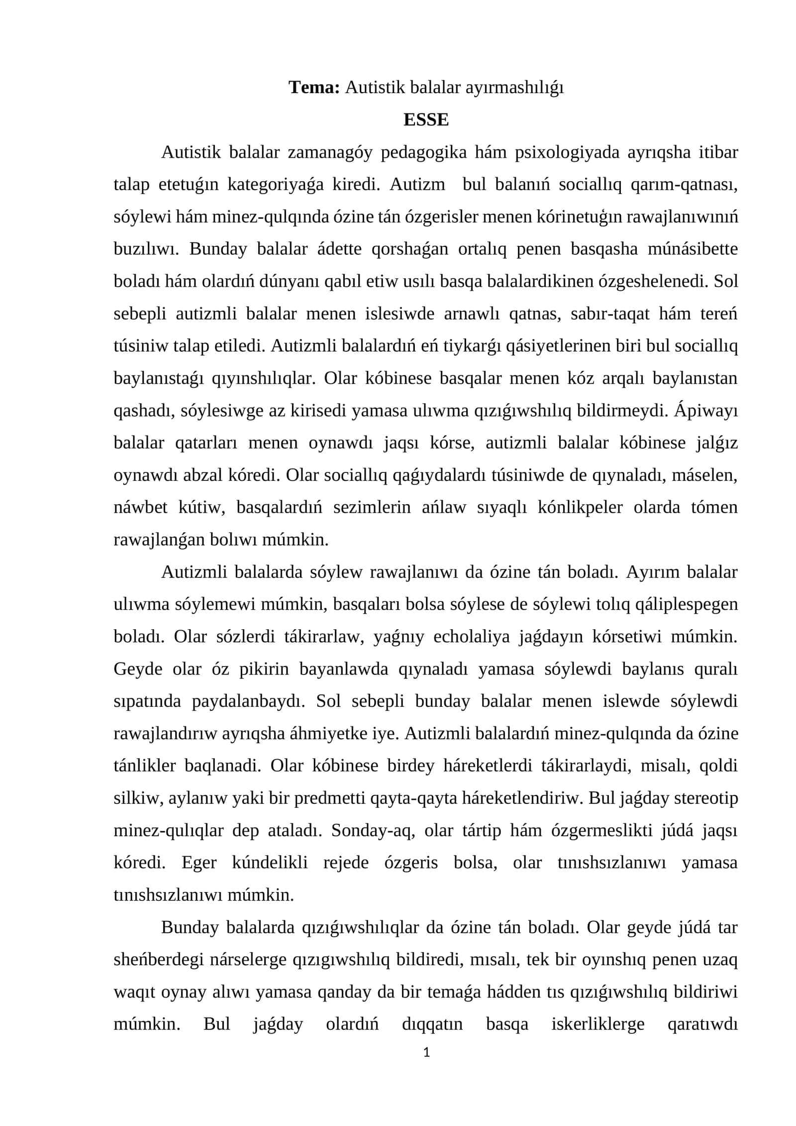 Autistik balalar ayırmashılıǵı 1