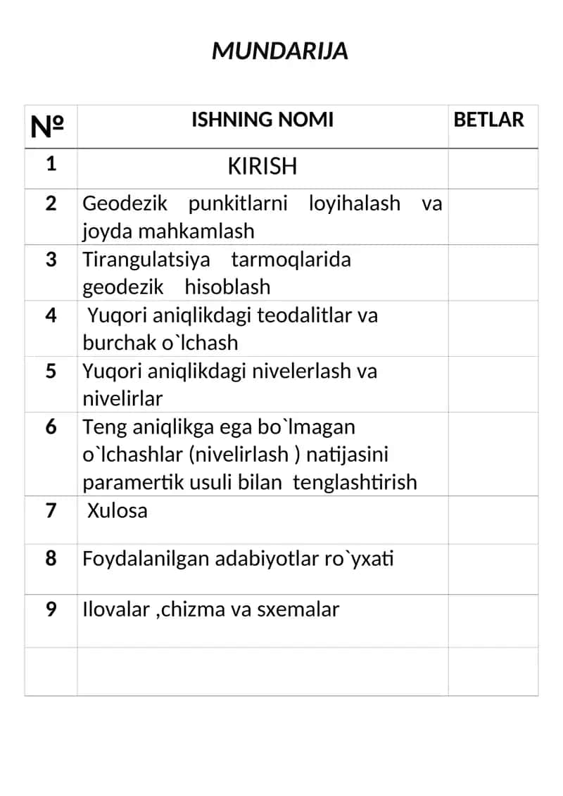Geodezik punkitlarni loyihalash va geodezik hisoblash 1