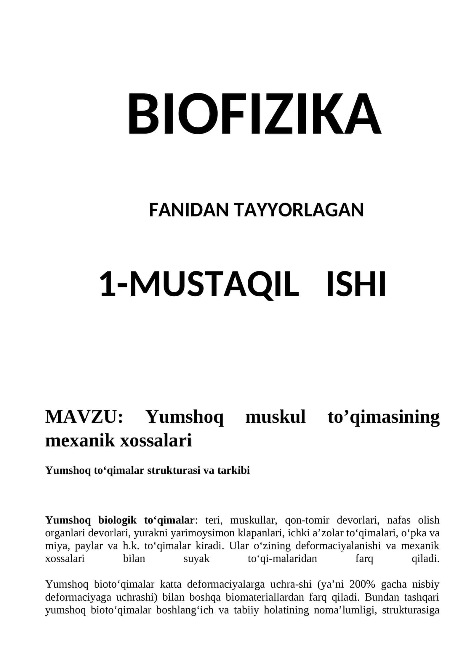 Yumshoq muskul to’qimasining mexanik xossalari 1