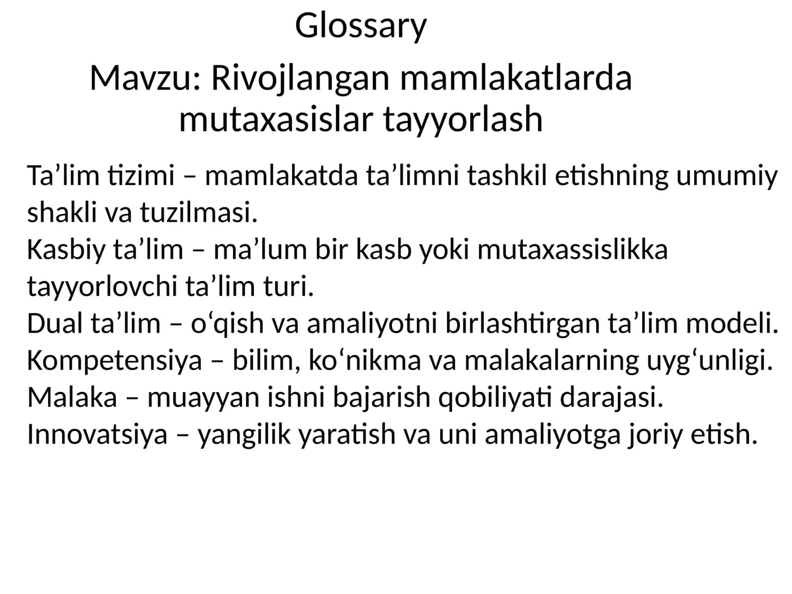 Rivojlangan mamlakatlarda mutaxassislarni tayyorlash 1