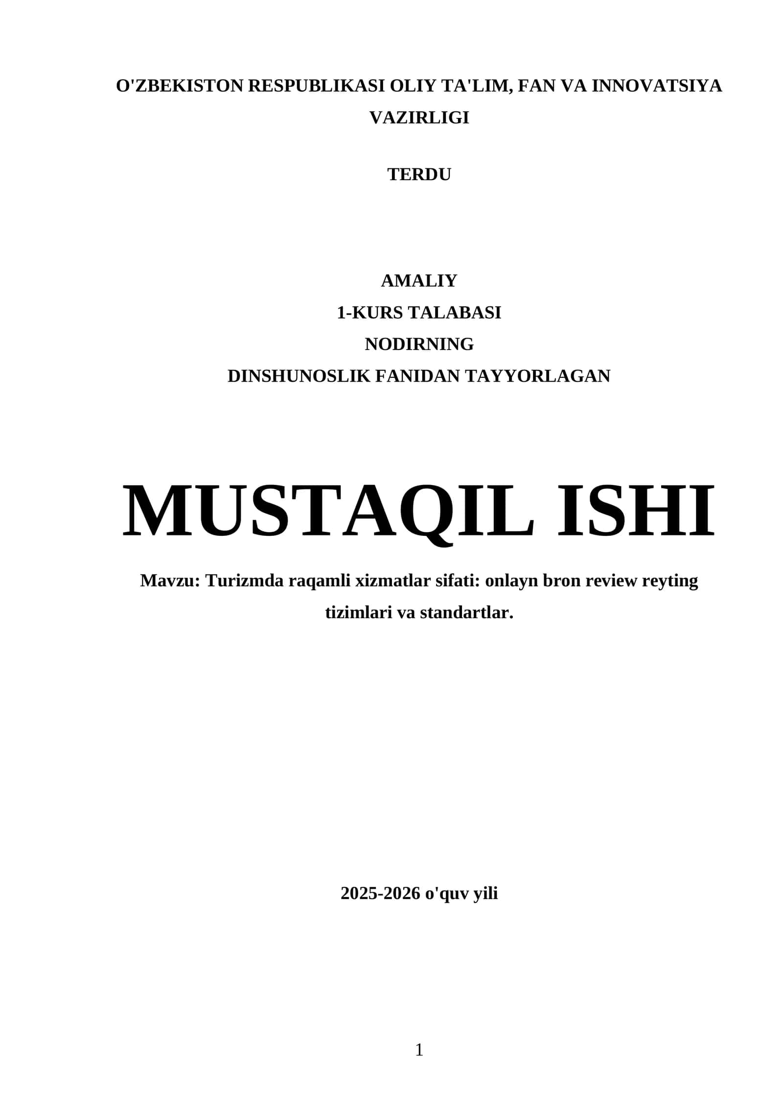 Turizmda raqamli xizmatlar sifati: onlayn bron review reyting tizimlari va standartlar 1