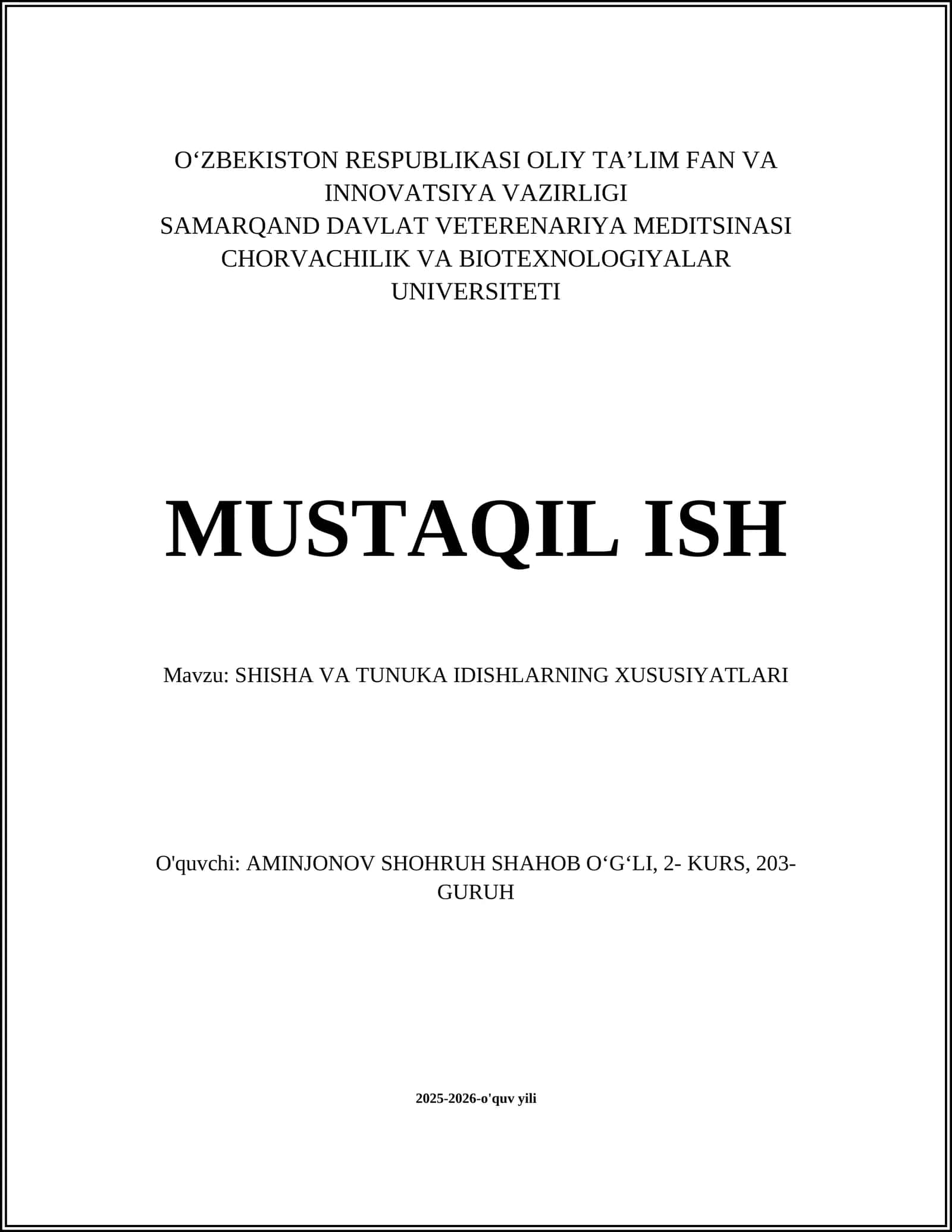 SHISHA VA TUNUKA IDISHLARNING XUSUSIYATLARI 1