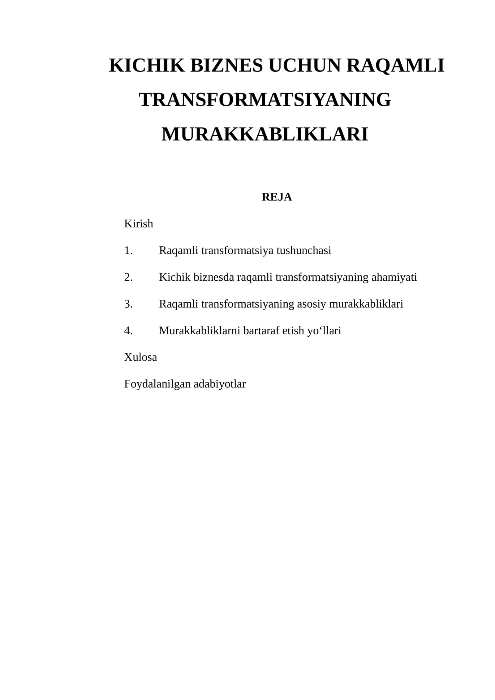 KICHIK BIZNES UCHUN RAQAMLI TRANSFORMATSIYANING MURAKKABLIKLARI 1