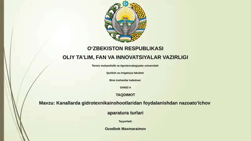 Kanallarda gidrotexnikainshootlaridan foydalanishdan nazoatoʻlchov aparatura turlari 1