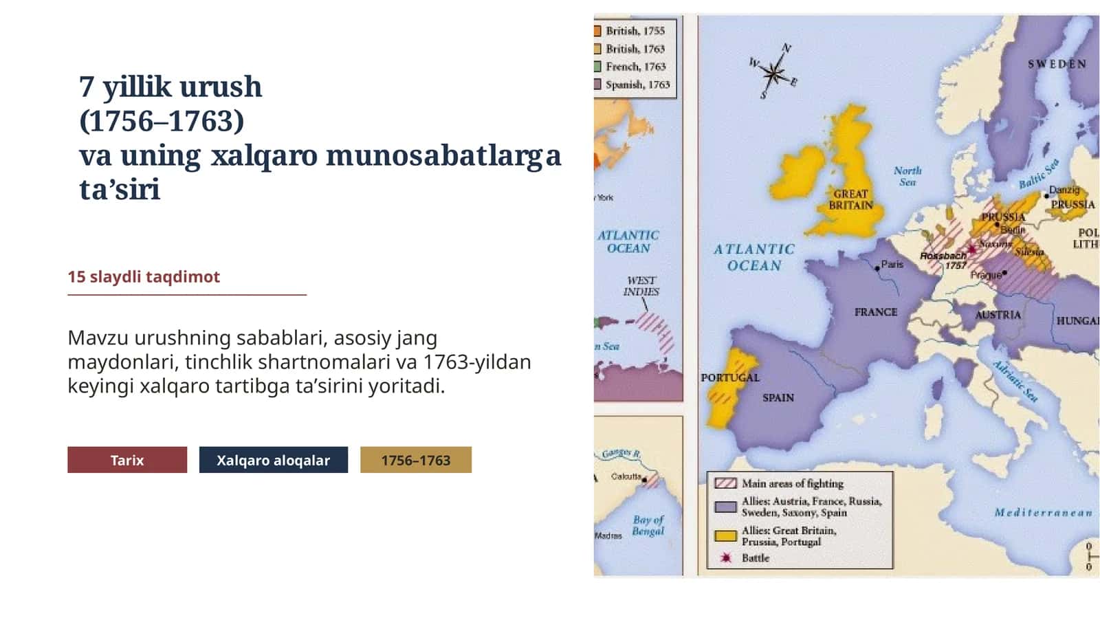 7 yillik urush (1756–1763) va uning xalqaro munosabatlarga taʼsiri 15 slaydli taqdimot 1