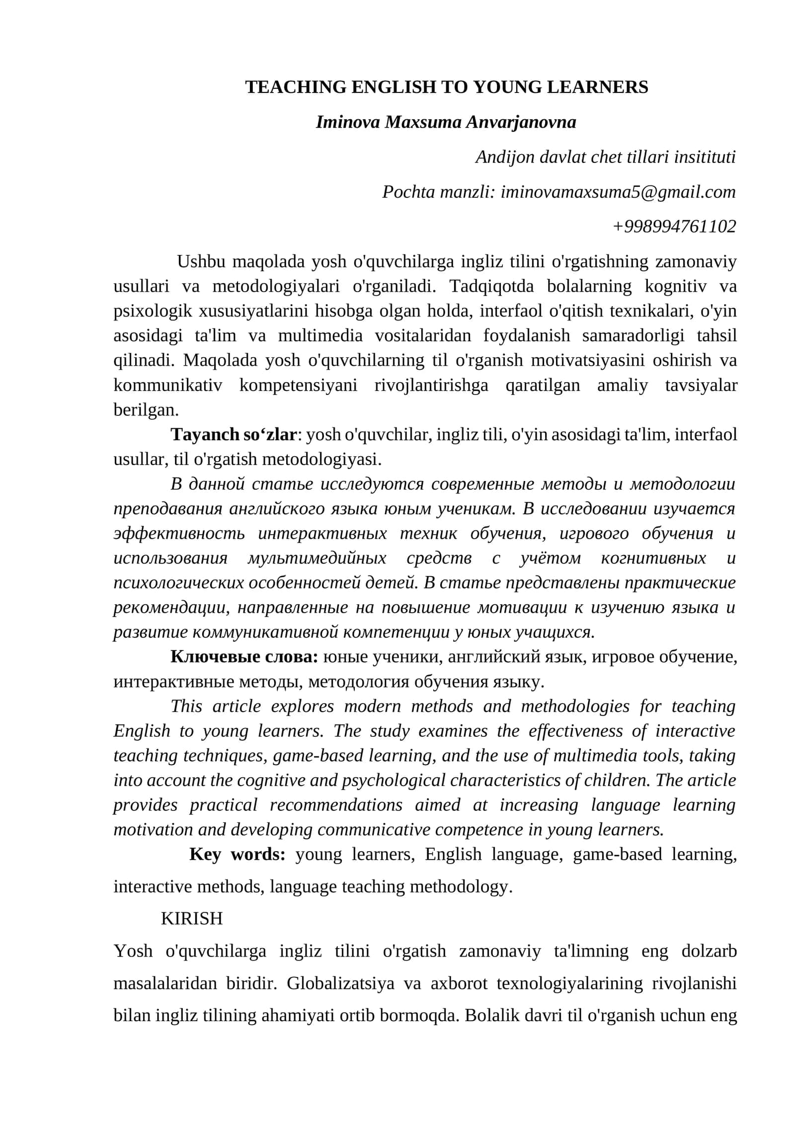 O'quvchilarga ingliz tilini o'rgatishning zamonaviy usullari va metodologiyalari 1