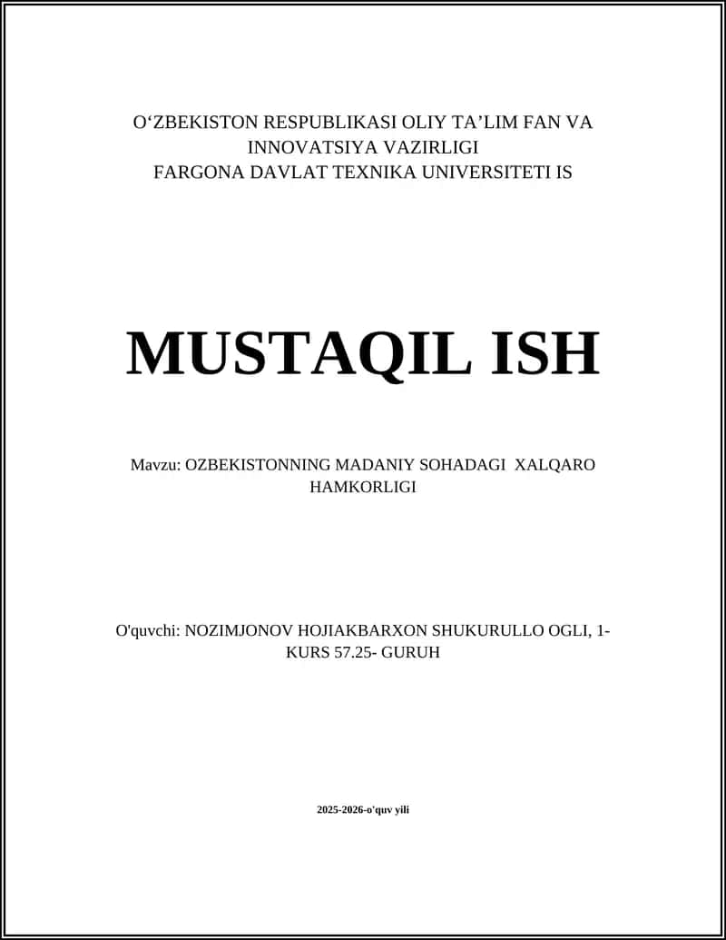 O‘zbekistonning madaniy sohadagi xalqaro hamkorligi 1