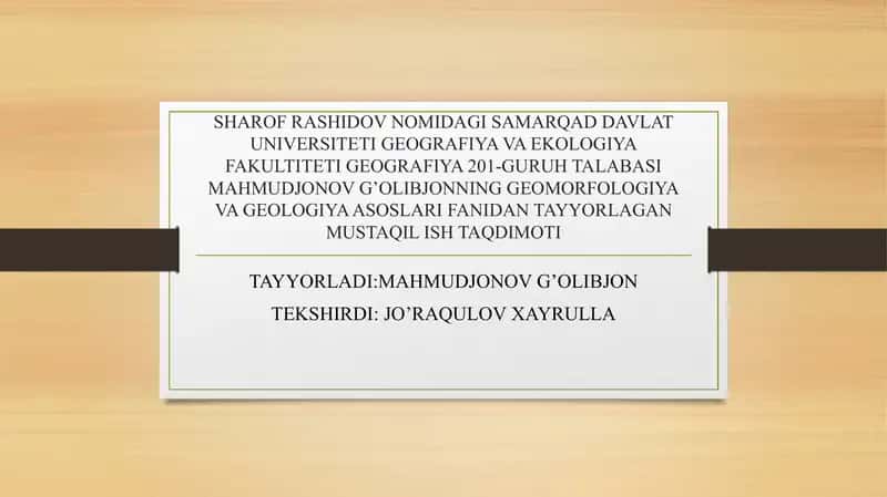 Geomorfologiya va geologiya. Nurash va relyef 1