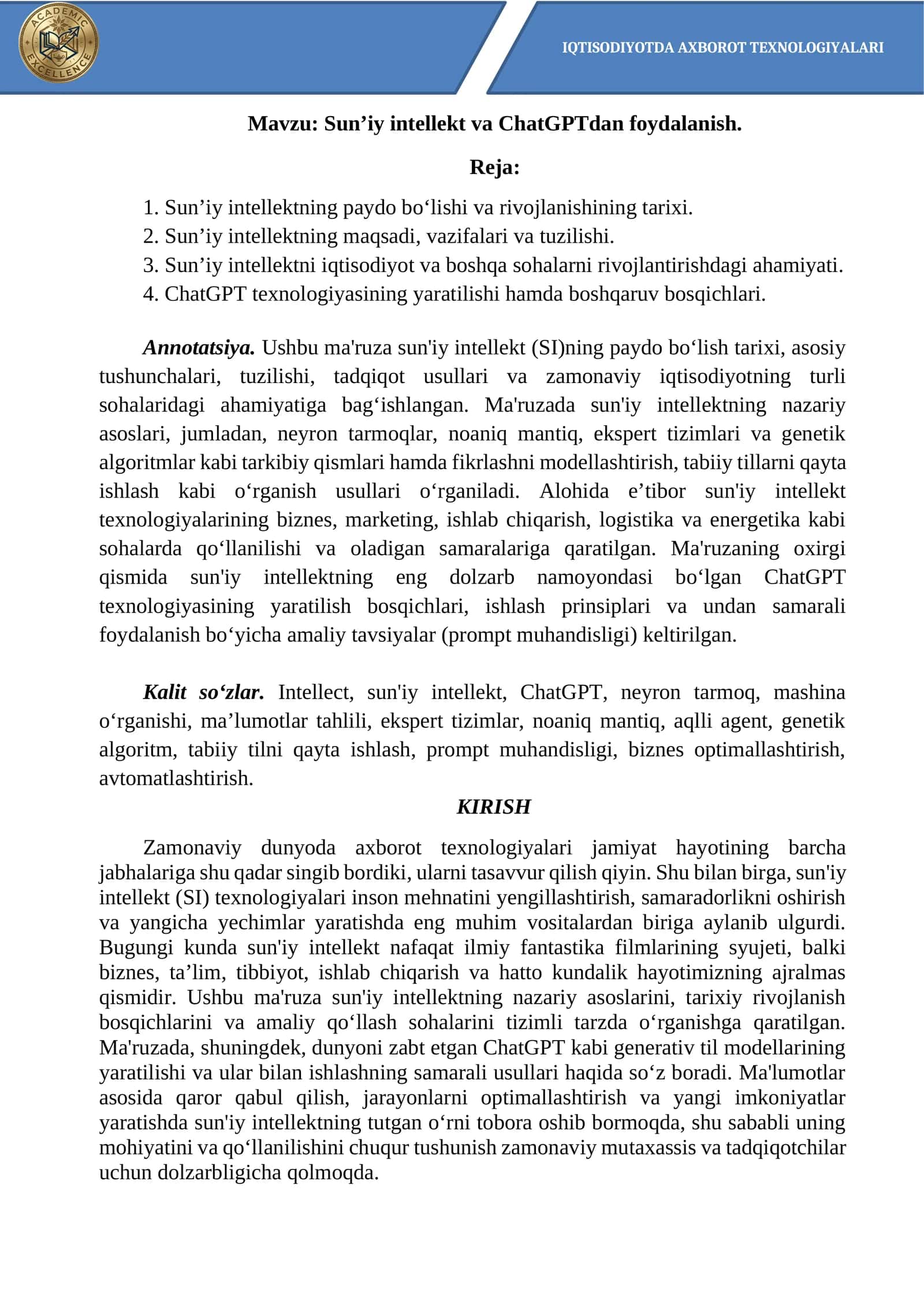 Sun’iy intellekt va ChatGPTdan foydalanish 1