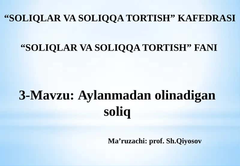 Aylanmadan olinadigan soliq 1