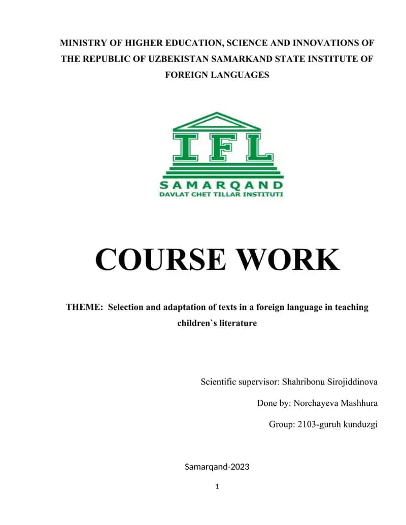 Selection and adaptation of texts in a foreign language in teaching children's literature 1
