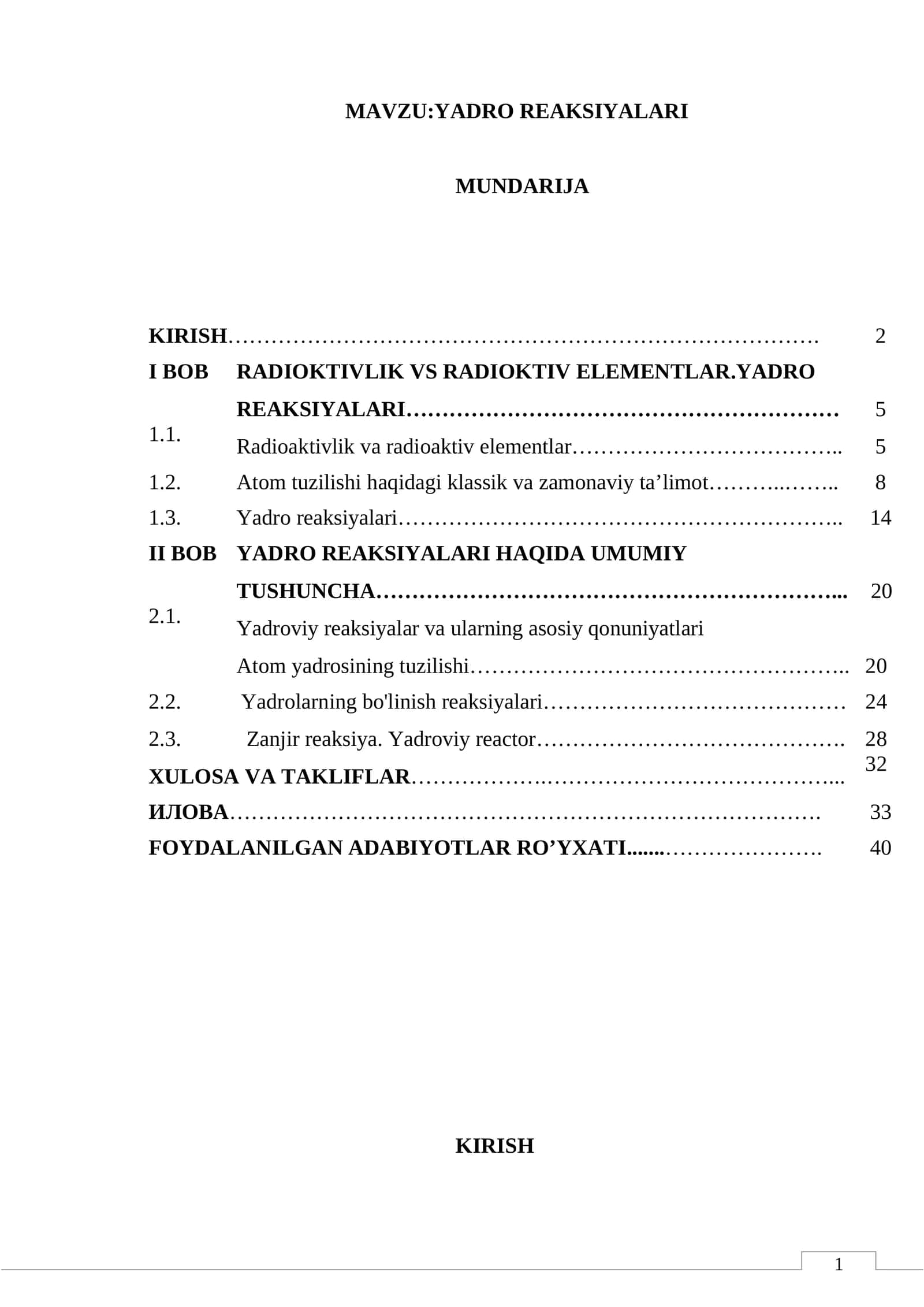 YADRO REAKSIYALARI 1