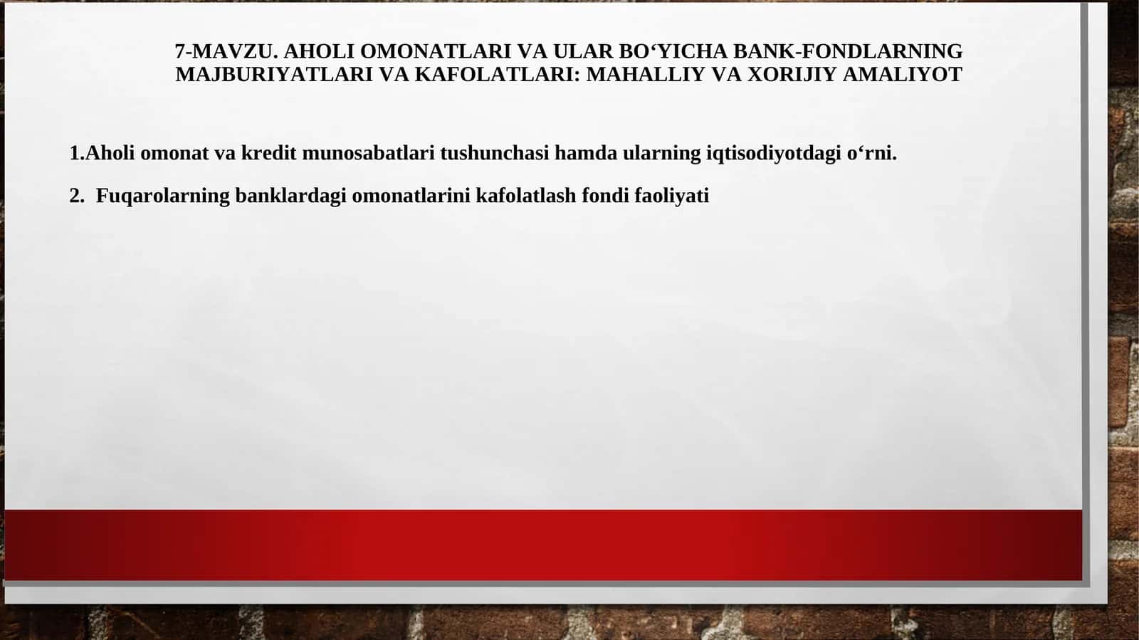 AHOLI OMONATLARI VA ULAR BO‘YICHA BANK-FONDLARNING MAJBURIYATLARI VA KAFOLATLARI: MAHALLIY VA XORIJIY AMALIYOT 1