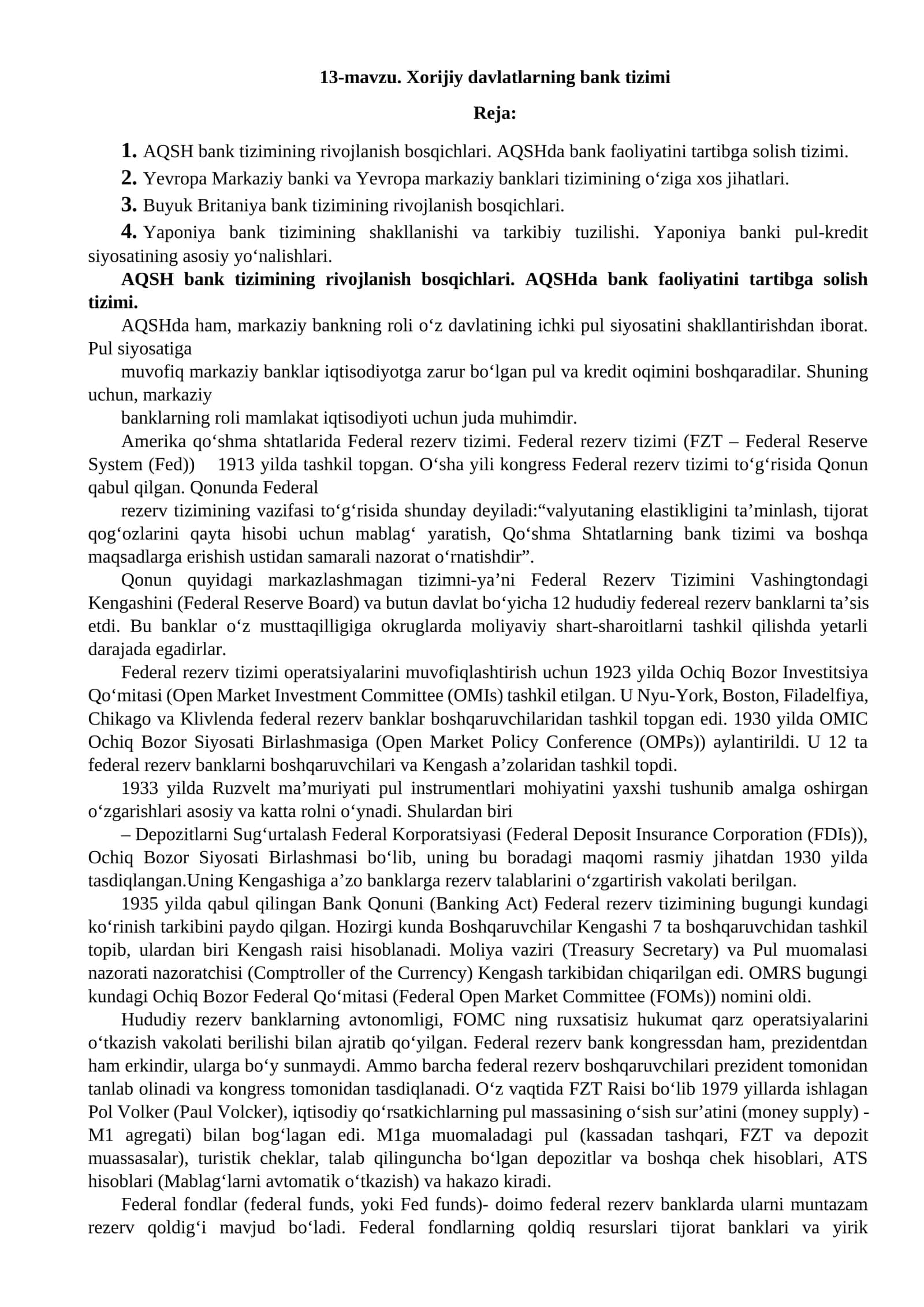 Xorijiy davlatlarning bank tizimi 1