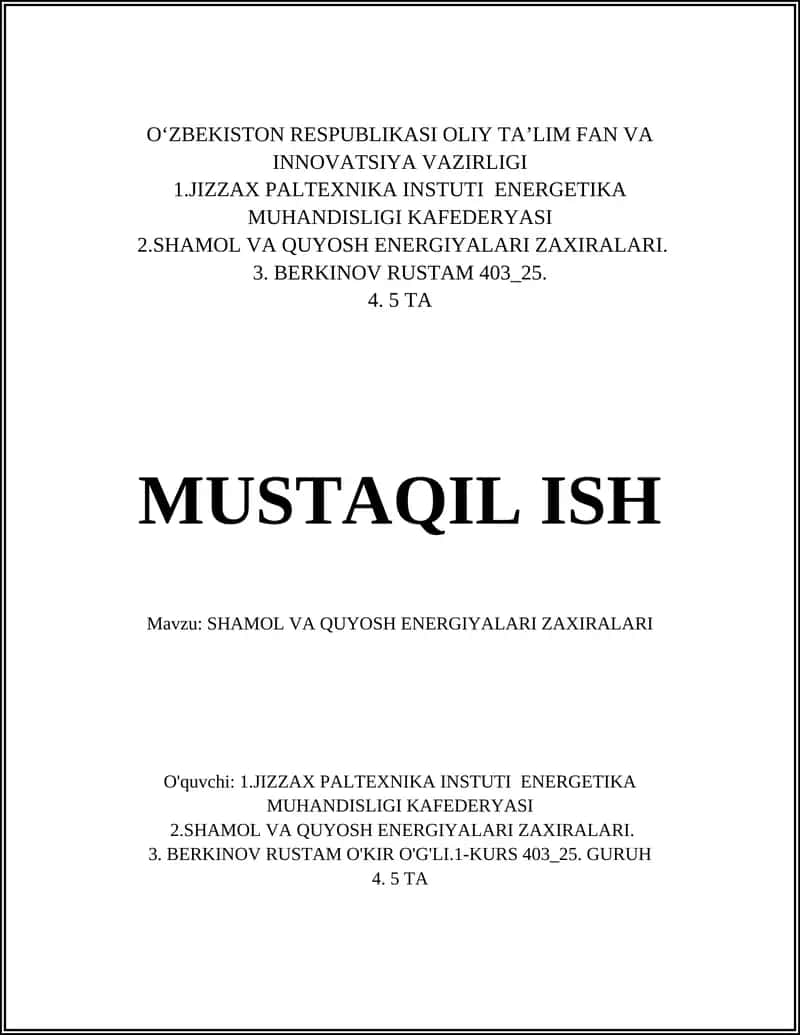 SHAMOL VA QUYOSH ENERGIYALARI ZAXIRALARI 1