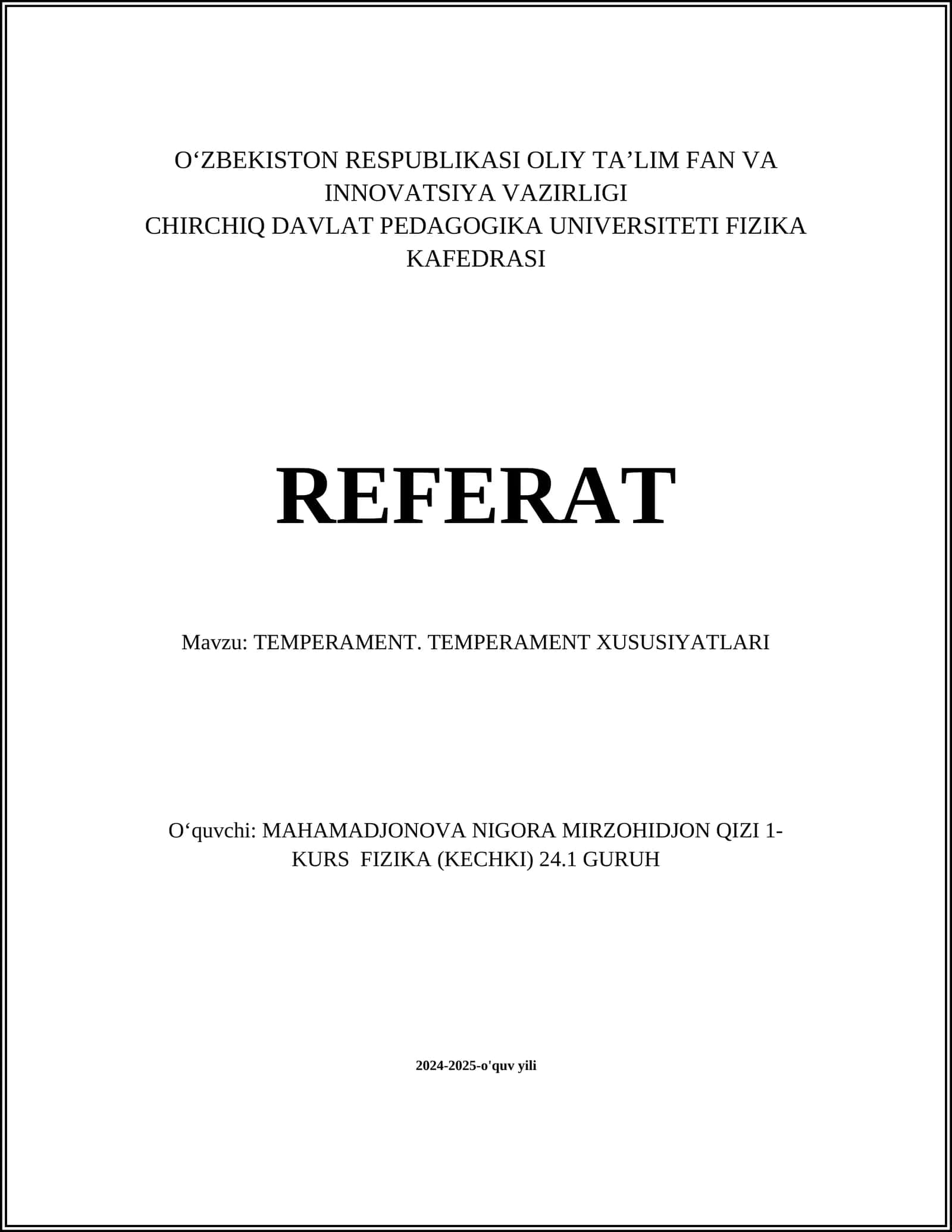 TEMPERAMENT. TEMPERAMENT XUSUSIYATLARI 1
