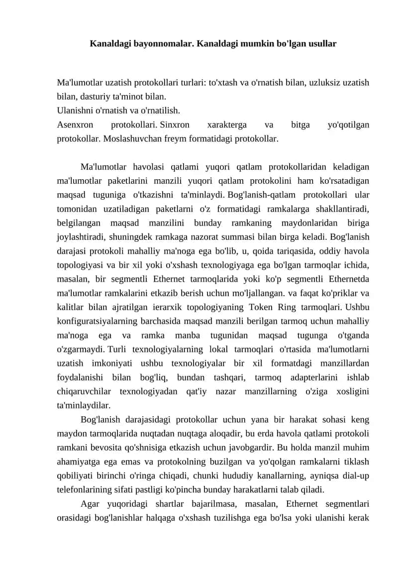 Ma'lumotlar uzatish protokollari turlari 1